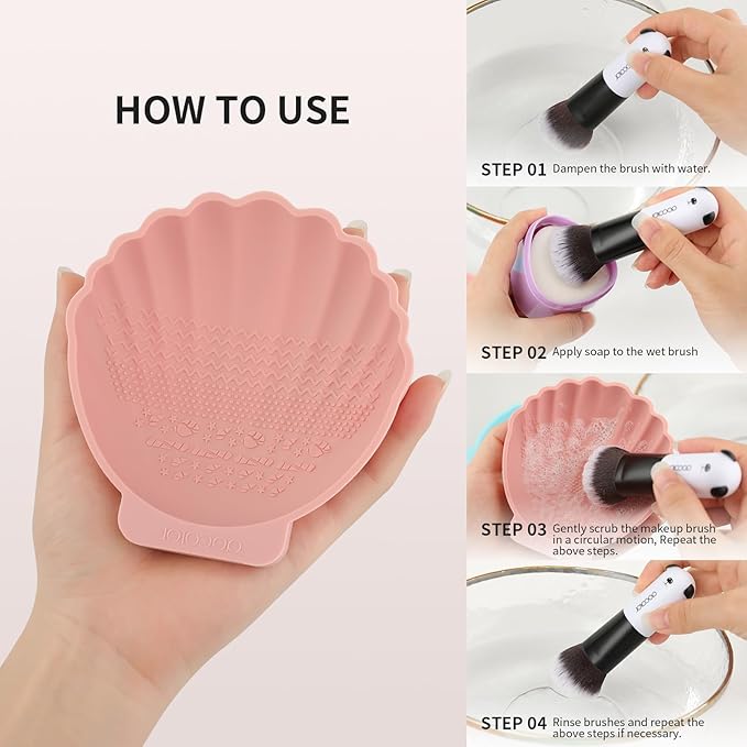 docolor Silicone Makeup Brush Cleaner Mat Shell shape make up brush cleaner pad Big Size, Makeup Brush Cleaning Mat, Brushes Cleaning Tool, Portable Washing Tool for Makeup Cosmetic Brushes