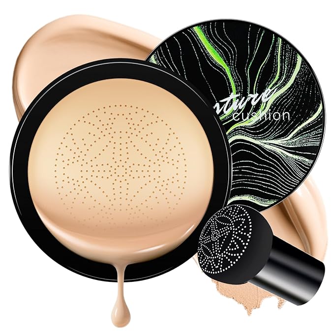 Air Cushion BB Cream Foundation - Mushroom Head CC Cream Concealer Makeup Base Water & Sweat-Proof, Create Flawless and Natural Look for All Skin Types (Natural)