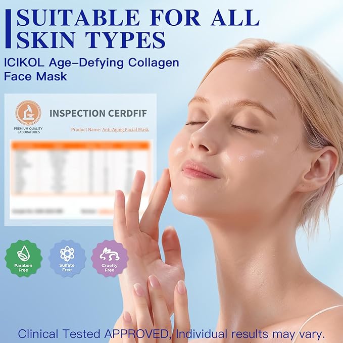 Deep Hydrolyzed Collagen Face Mask, 4 Pack - Age-Defying Sheet Mask with Peptides & Hyaluronic Acid, Restores Skin Elasticity & Firmness for Women