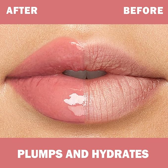 Lip Plumper Gloss, Tinted Nourishing Lip Filler with Peptides, Vitamin E, Moisturizing Plumping Lip Gloss Plumper for Fuller-Looking Lips (#001 SWEET PINK)