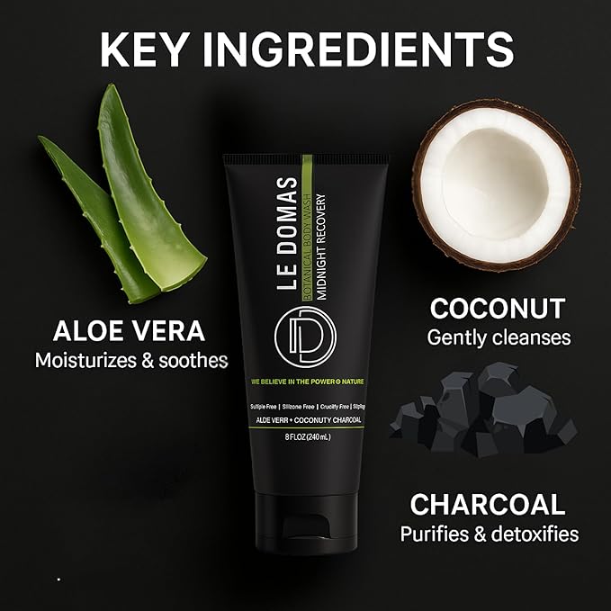 Natural Body Wash with Aloe Vera, Coconut & Vitamin E – Moisturizing Cleanser for Women & Men – Sulfate Free, Gentle Skin Care, Vegan Body Care Products – Travel Size Body Wash, 8 fl oz