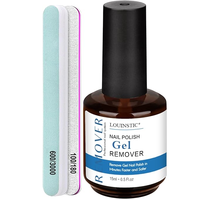 LOUINSTIC Gel Nail Polish Remover Kit – Fast & Gentle & No Damage to Nails,Includes Nail Files for At-Home Manicure, Safe & Non-Damaging Nail Care for DIY Lovers(1PC/15ML)