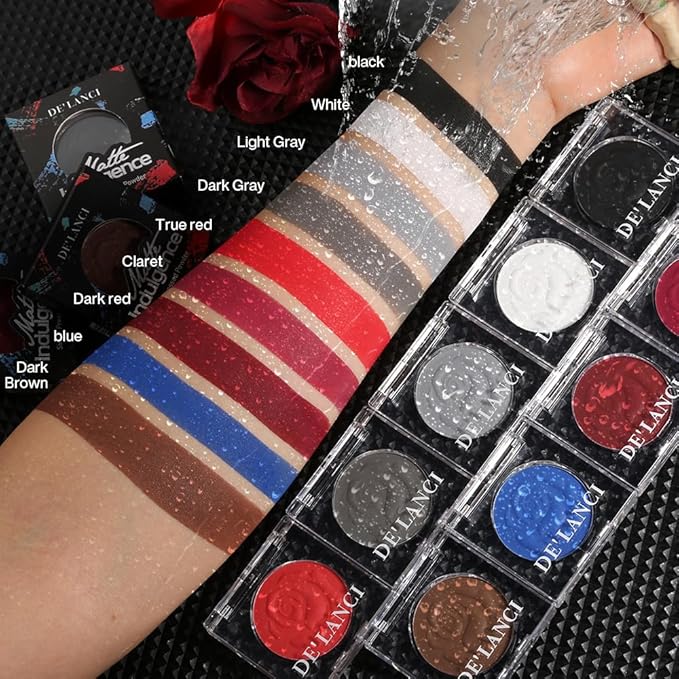 DE'LANCI Wine Red Eyeshadow Matte Single, Intense Color Claret Red Eyeshadow Palette, Pigmented Smooth Formula Dark Red Makeup for Girl and Women, for Eyes Face Body Paint Halloween SFX Gothic Makeup