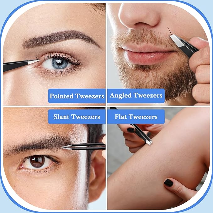 TsMADDTs Eyebrow Kit, 8 in 1 Eyebrow Trimmer Scissors, Tweezers for Women, Razor, Brush with Travel Bag, Tweezers Set for Women and Men, Professional Shaping Grooming Kit