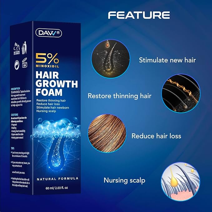 5% Minoxidil Foam for Women and Men Hair Growth: Minoxidil for Women Hair Growth - Minoxidil for Men - Extra Strength Hair Regrowth Treatment - Hair Growth Serum for Faster Stronger Thicker - 60ML