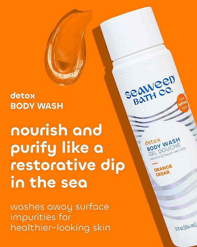 Seaweed Bath Co. Detox Body Wash, Orange Cedar Scent, 12 Ounce, Shower Gel for Men & Women, Vegan, Paraben Free, Sulfate Free, Cruelty Free