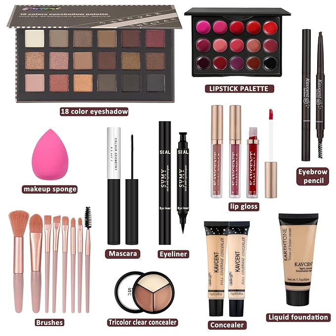 Makeup Set Makeup Kit for Women Full Kit Makeup Sets for Teens Teenagers Eyeshadow Palette Lip Gloss Foundation Mascara Eyeliner Contour Stick Makeup Kits