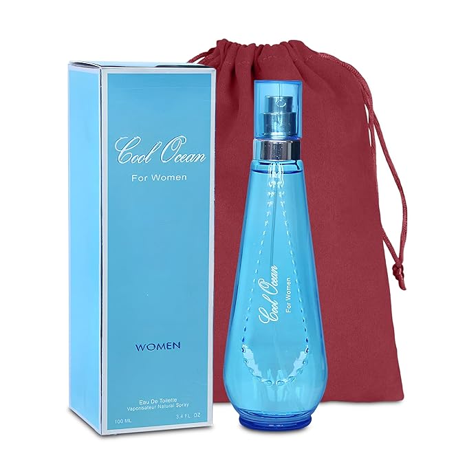 Cool Ocean Women Eau de Parfum Spray Perfume, Fragrance For Women-Daywear, Casual Daily Cologne Set with Suede Pouch- 3.4 Fl Oz Bottle Beauty Gift for Birthday, Anniversary
