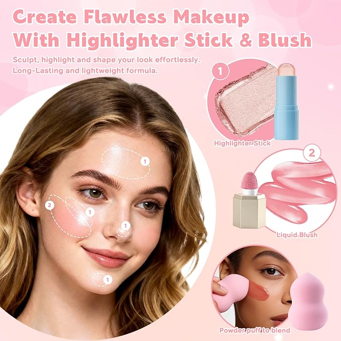 Color Nymph Makeup Sets for Women Teen Girls with 2-in-1 Travel Handbag, All In One Makeup Kits Full Kit Includes Eyeshadow Lipgloss Eyebrow Powder Highlighter Blush Mascara Eyeliner Lipliner & Puff
