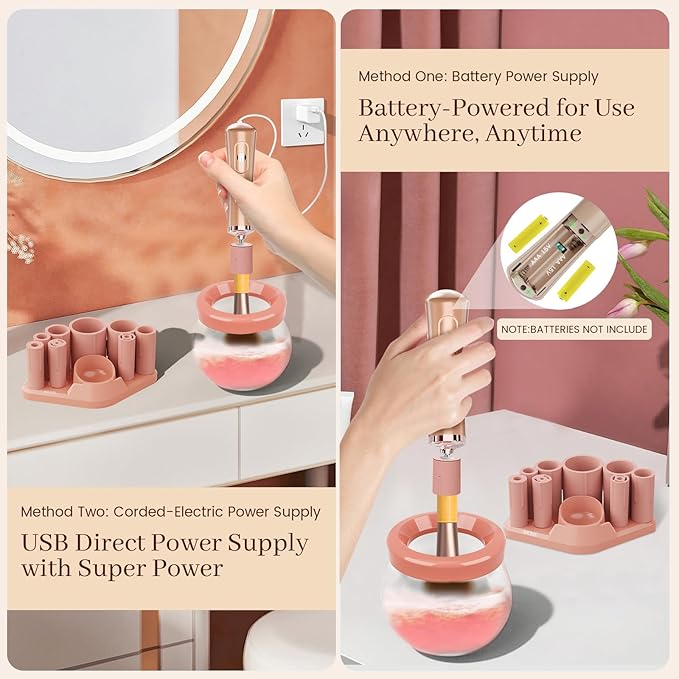 Electric Makeup Brush Cleaner and Dryer Machine - Super Fast Clean and Dry Make Up Brushes - Automatic Cosmetic Brush Spinner Washer Tools