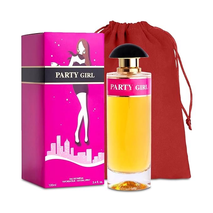 Party Girl Eau de Parfum Spray Perfume, Fragrance For Women-Daywear, Casual Daily Cologne Set with Suede Pouch- 3.4 Fl Oz Bottle Beauty Gift for Birthday, Anniversary