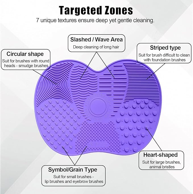 2 PCS Silicone Makeup Brush Cleaner Mat, 7 Textures Make Up Brush Cleaning Mat, Cosmetic Cleaning Pads, Portable Washing Tool with Suction Cup, Easy to Clean, Ideal for Travel and Home Use