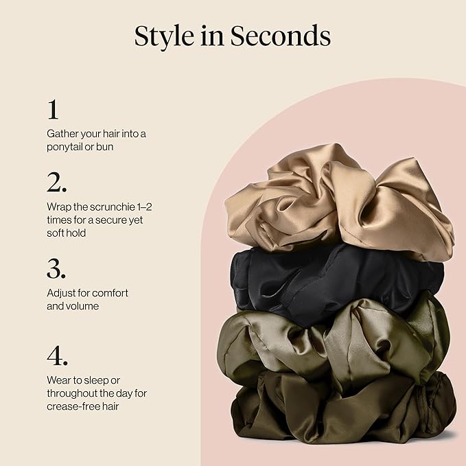 Kitsch Pillow Satin Scrunchies for Women - Hair Ties No Damage, No Crease Hair Accessories | Perfect for Day or Night | Ideal Gifts for Women - 4pcs