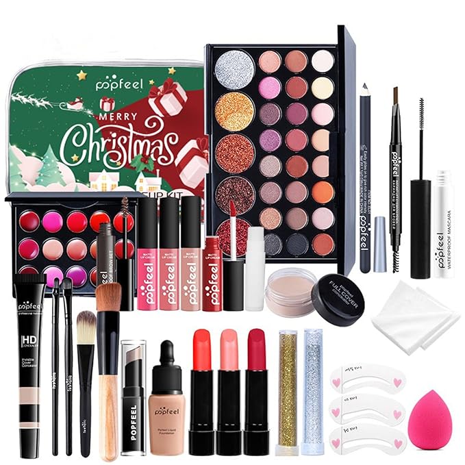 All in One Makeup Kit for Women Full Kit, Christmas Day Gifts Set for Women Girls, Makeup Essential Bundle Include Eyeshadow Palette Lipstick Blush Foundation Concealer Mascara Eyebrow Pencil