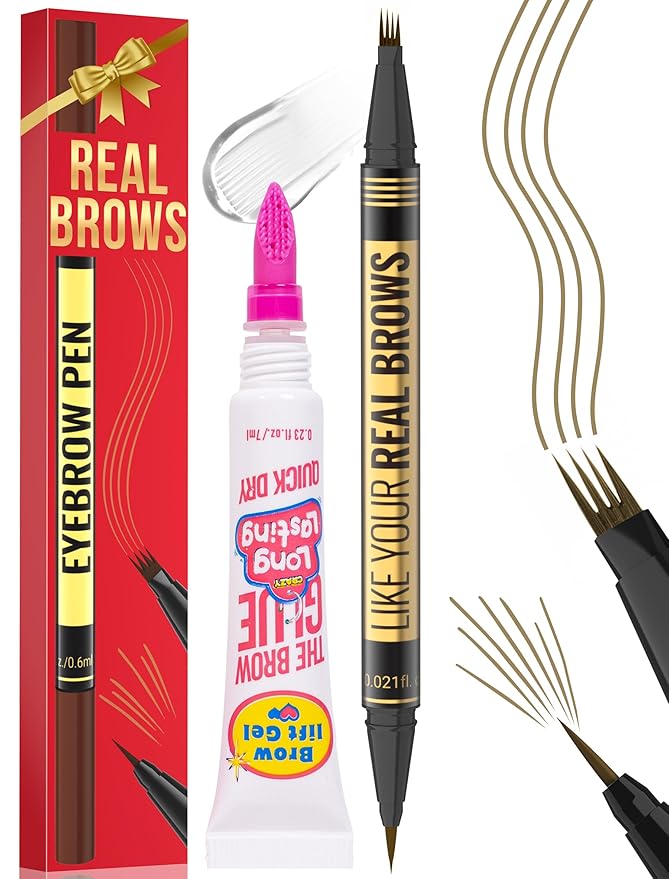 Vevivia Eyebrow Pen - Eyebrow Gel Clear, Dual-Ended Eye Brow Pencils for Women with 4-Fork-Tip and Precise Brush-Tip for Natural Hair-Like Strokes, Last All Day Eyebrow Pencil, Light Brown