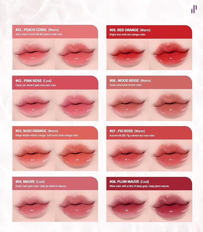 Heart Percent Dote On Mood Pure Glow Tint, Watery & Lightweight Moisturizing Lip Stain Long Lasting Liquid Lipstick 6.8g, #16.Geek & Mauve