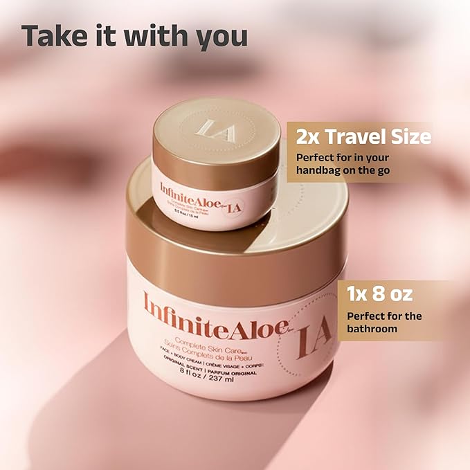 InfiniteAloe Complete Skin Care, Aloe Vera Powered Face and Body Cream for All Skin Types, Dry Skin Everyday Hero, Original Scent - Large Jar 8 oz & 2 Travel Jar 0.5 oz