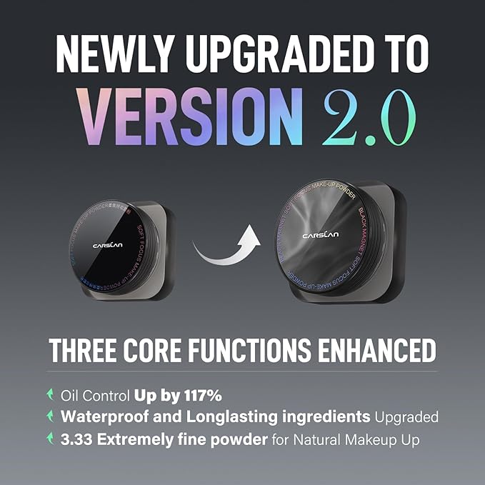 CARSLAN 2.0 Black Magnet Soft Focus Make Up Powder, Waterproof Loose Setting Powder, 24H Longlasting, Oil Control, Talc-Free Face Powder, 01 Light Purple For Dry&Com Skin, 0.28Oz