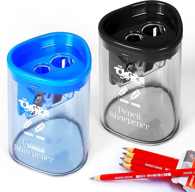 Pencil Sharpener - Dual Hole Premium Quality Sharpener for Standard, Large Colored & Makeup Pencils - Portable Pencil Sharpener for Kids, Artists, Office & Makeup Pencils