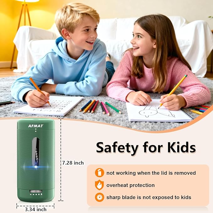 AFMAT Electric Pencil Sharpener, Fully Automatic Pencil Sharpener, Auto in & Out, Rechargeable Hands-Free Sharpeners for Jumbo & Colored Pencils (6.5-12mm), Portable for Home/Classroom/Office PSC2