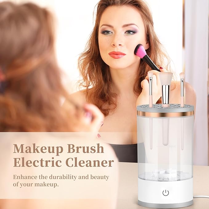 Electric Makeup Brush Cleaner, Quick Efficient Machine for Deep Cleaning All Types of Brushes, Portable Compact Design for Travel Home Use, for Makeup Lovers & Professionals - White