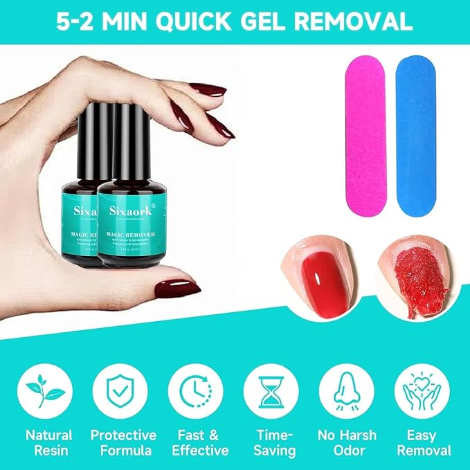 Gel Polish Remover, Gel Nail Polish Remover 2-5 Minute No Soaking or Wrapping Come with Manicure Tools, Removal Kit Quick & Easy for Nails