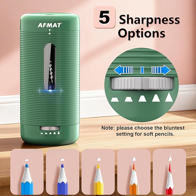 AFMAT Electric Pencil Sharpener, Fully Automatic Pencil Sharpener, Auto in & Out, Rechargeable Hands-Free Sharpeners for Jumbo & Colored Pencils (6.5-12mm), Portable for Home/Classroom/Office PSC2