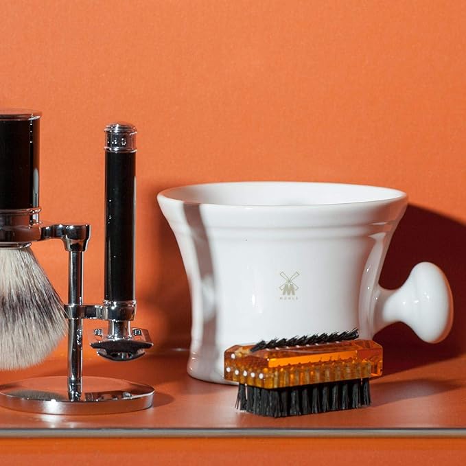 MUHLE White Porcelain Platinum Rim Shaving Mug – Shave Dish Accessory for Soaps and Creams, Modern White Design
