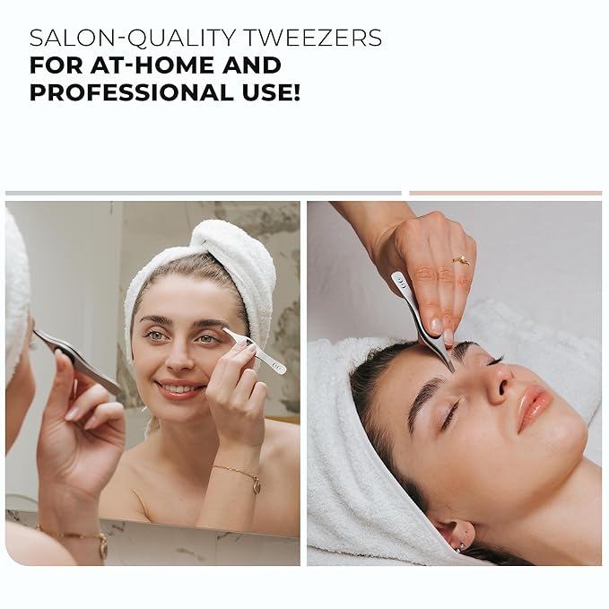Professional Tweezers for Facial Hair Removal for Women, Sharp Tweezers for Men, Slant Point Tip Plucks and Shapes with Precision, Use for Eyebrows, Splinter, First-aid and Ingrown Hair Removal, Rose