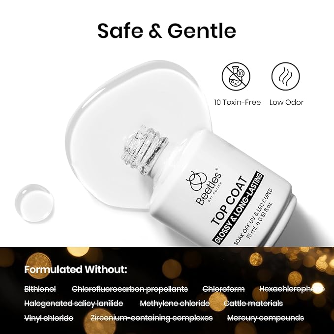 Beetles 2Pcs 15ml Gel Base and Top Coat Set - Upgrade No Wipe Extra Glossy Top Coat Finish for Gel Nail Polish, Soak Off UV/LED Lamp Needed, Essentials for Long-Lasting Manicure Christmas Kit