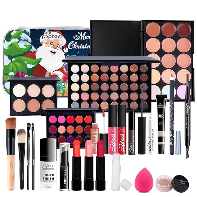 All in One Makeup Kit for Women Full Kit, Christmas Day Gifts for Women Girls, Essential Bundle With Eyeshadow Palette, Brush, Lipstick, Blush, Foundation, Concealer, Mascara, Eyebrow Pencil