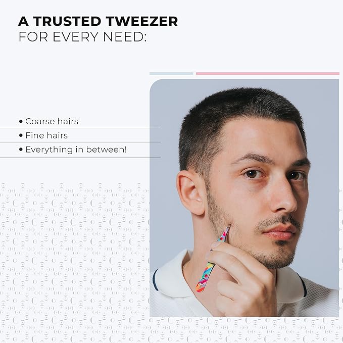 Professional Tweezers for Facial Hair Removal for Women, Sharp Tweezers for Men, Slant Point Tip Plucks and Shapes with Precision, Use for Eyebrows, Splinter, First-aid, Ingrown Hair Removal, Rainbow