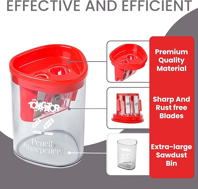 Manual Pencil Sharpener - 2 Pcs Dual Hole Pencil Sharpeners for Standard & Large Sized Pencils - Premium Quality Handheld Pencil Sharpener for Kids, Adults, Artists, Home & Office Uses