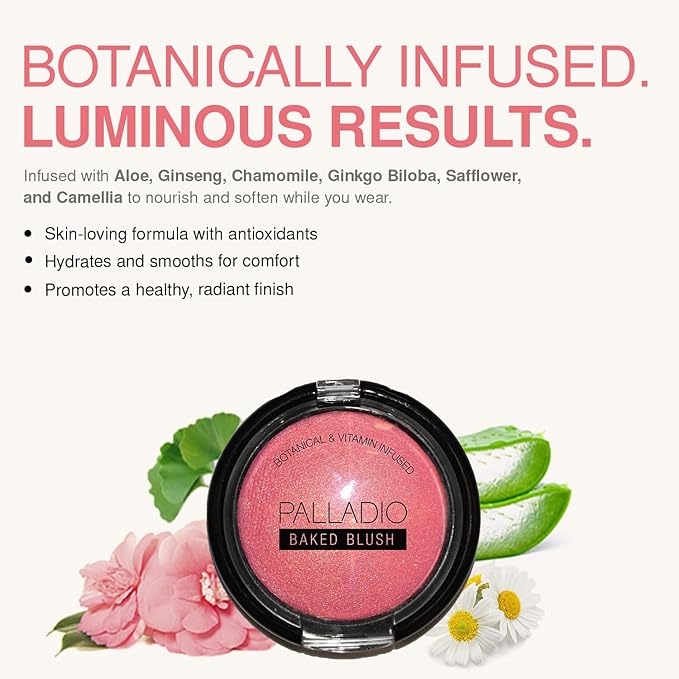 Palladio Baked Blush, Highly Pigmented and Shimmery Powder, Apply Dry for Natural Glow or Wet for Dramatic Radiance, Easy to Blend Makeup Blush, Apply Blusher with Blush Brush, Blushin, 2.5g