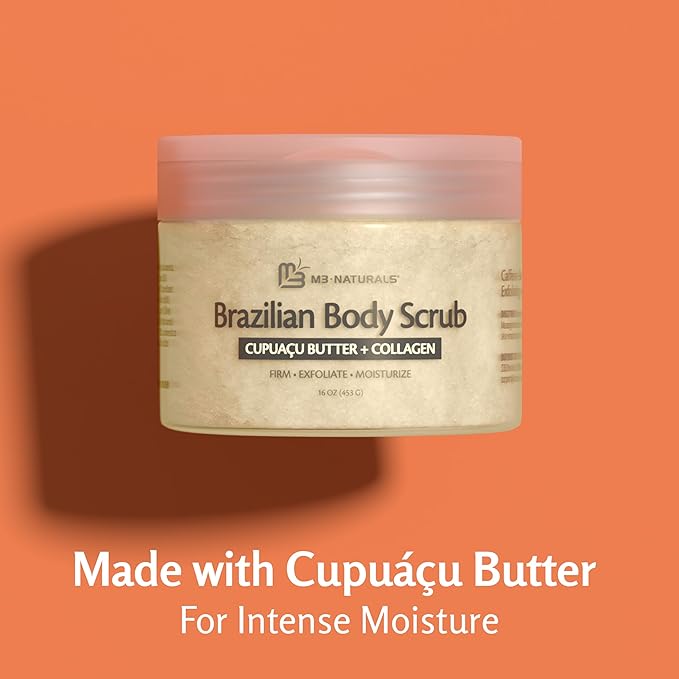 Firming & Moisturizing Brazilian Body Scrub for Body, Hands & Feet, Gentle Body Exfoliator with Cupuacu Butter, Jojoba Oil & Collagen, 16 oz (453 g) by M3 Naturals