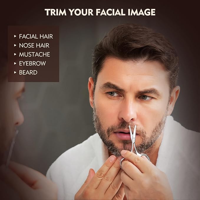 Eyebrow Scissors, 3.75 Inch Round Tip Safety Scissors for Nose Hair, Mustache & Bikini Trimming, Professional Stainless Steel Small Grooming Scissors with Travel Case