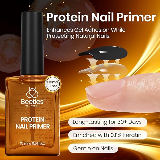 Beetles 15ml Protein Nail Prep Dehydrator and Primer Set - 2PCS Hema-Free & Acid Free Nail Bond Protein Prep Kit for Gel Nail Polish Acrylic Nail Supplies