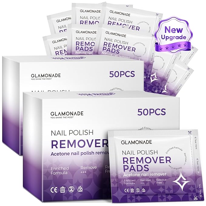 Nail Polish Remover Pads: Acetone Nail Polish Remover Wipes 100 PCS Professional Individually Wrapped Wet Wipes Rapidly Remove Gel Fingernail Polish Travel Kit for Home & Salon Supplies