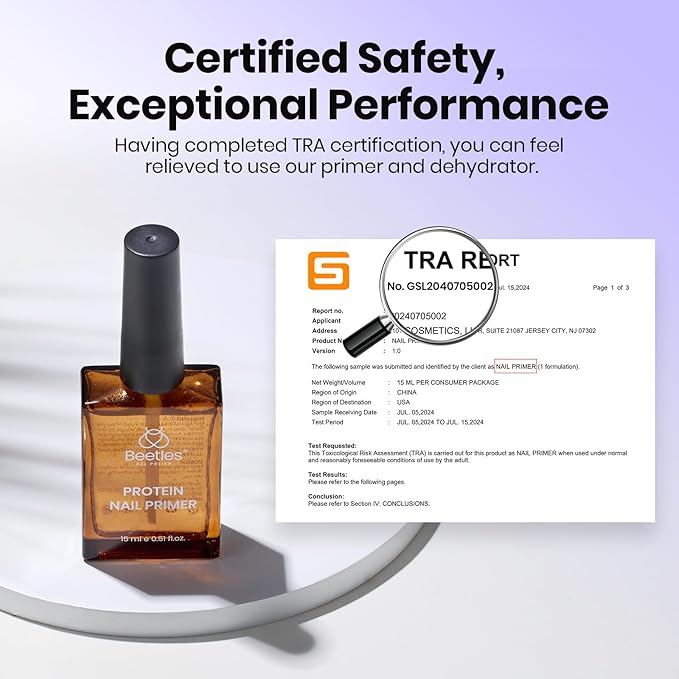 Beetles Nail Primer 15ml Protein Nail Prep for Gel Nail Polish, Upgraded Formula 2 in 1 Nail Bond No Lifting, Peeling, HEMA Free & Acid Free for False Nail Tips Acrylic & U V Gel Gifts for Women