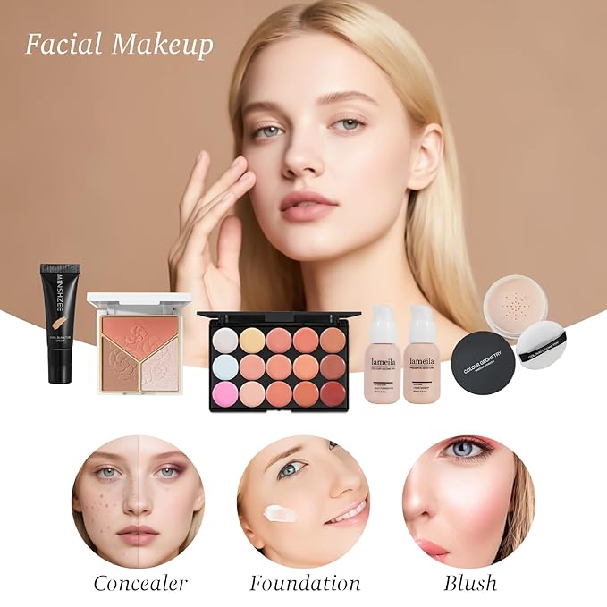 All in One Makeup Kit for Women Full Kit,Makeup Set for Women, Includes Eyeshadow Palette/Foundation/Lipstick/Eyeliner/Mascara/makeup Brush,Makeup Gift Set for Christmas & Birthday&Holiday&Everyday.