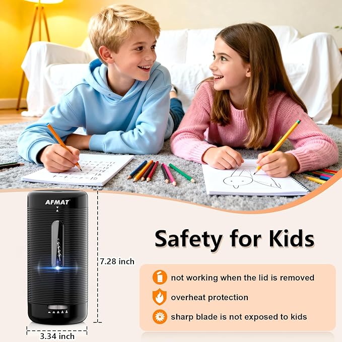 AFMAT Electric Pencil Sharpener, Fully Automatic Pencil Sharpener, Auto in & Out, Rechargeable Hands-Free Sharpeners for Jumbo & Colored Pencils (6.5-12mm), Portable for Home/Classroom/Office PSC2