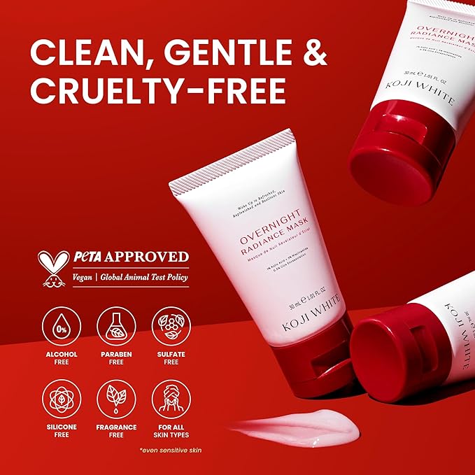 Koji White 1% Kojic Acid Radiance Overnight Face Mask – Hydrating Sleeping Mask for Glowing Skin, Uneven Tone & Smoothing with Niacinamide, Cica, Hyaluronic Acid - Unscented, Vegan Skincare 1.01 Fl Oz