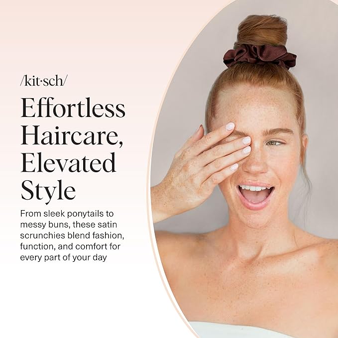 Kitsch Satin Scrunchies for Women - Softer Than Silk Scrunchies | Hair Ties No Damage for Frizz-Free Sleep | Stocking Stuffers for Teen Girls | Ideal Gifts for Women - Cameo, 5pcs