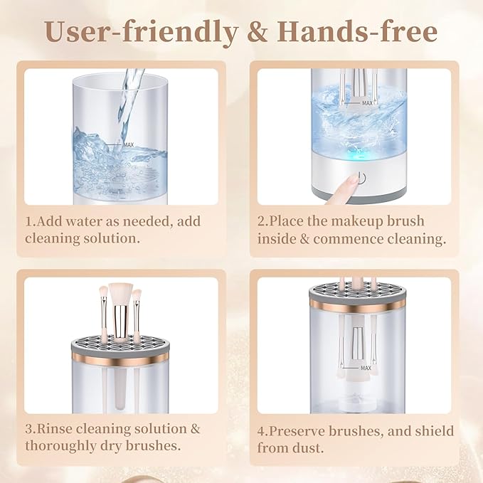Electric Makeup Brush Cleaner, Quick Efficient Machine for Deep Cleaning All Types of Brushes, Portable Compact Design for Travel Home Use, for Makeup Lovers & Professionals - White