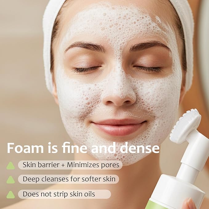 Facial Cleanser with Kale Green Tea Spinach & Vitamins B5 E, Gentle Gel-to-Foam Face Wash, Hydrating Daily Cleanser for All Skin Types, Deep Clean Nourishing Formula, Soft Brush Included, 3.38 FL OZ