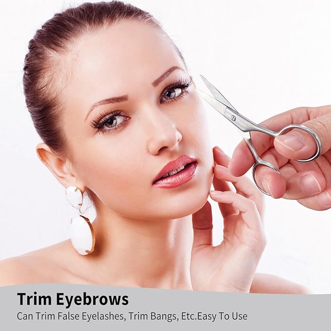 Professional Nose Hair Scissors, Stainless Steel Grooming Tool for Eyebrows, Beard, Mustache, Eyelashes & Ear Hair, Easy-Grip Handle -(4" Small scissors - Tip scissors)