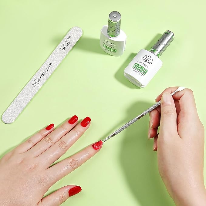 Born Pretty Gel Nail Polish Remover - 2Pcs Gel Polish Remover for Nails with Cuticle Pusher, Quick & Easy Gel Nail Polish Removal in 3-5 Minutes, No Need Soaking or Wrapping