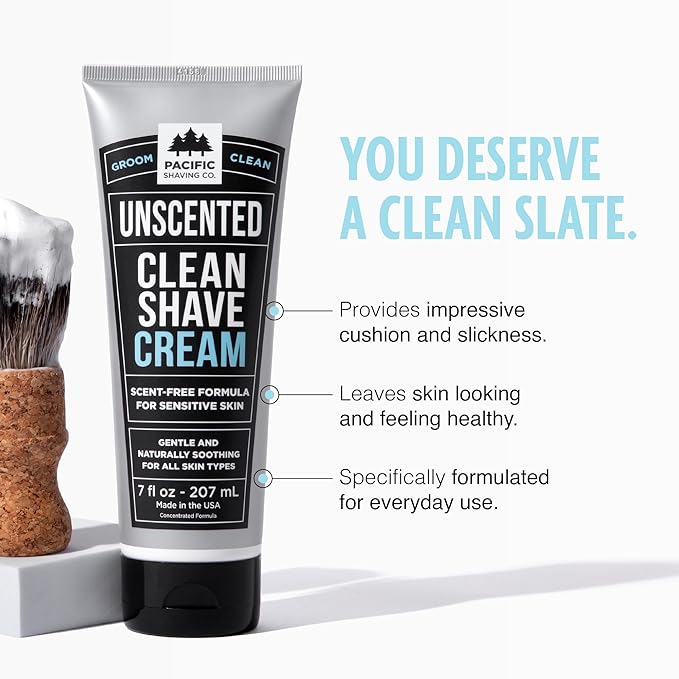 Pacific Shaving Company Clean Shaving Cream - Shea Butter + Vitamin E Shave Cream for Hydrated Sensitive Skin - Clean Formula for a Smooth, Anti-Redness + Irritation-Free Shave Cream (7 Oz)