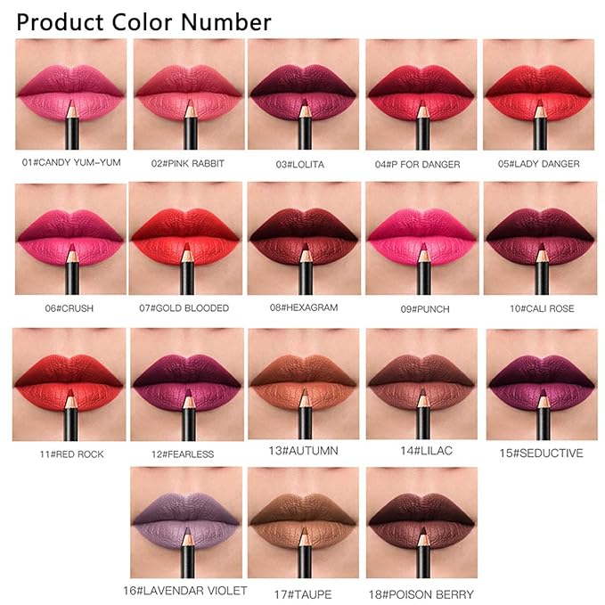 DC-BEAUTIFUL 18 Colors Lip Liners Pencil Set with 2 Pencil Sharpeners, Premium Waterproof Smooth Lip Pencils, Long Lasting Matte Makeup Lipliners