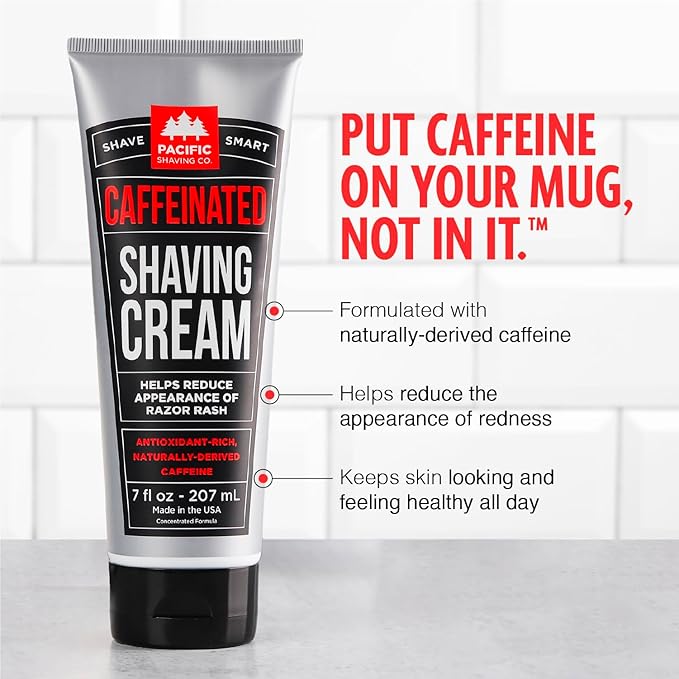 Pacific Shaving Company Caffeinated Shaving Cream - Shea Butter + Spearmint Antioxidant Shaving Cream with Caffeine - Clean Formula for a Hydrating + Irritation-Free Shave (7 Oz, 3 Pack)